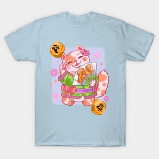 Nice cat. Japanese cat in flowers. money cat T-Shirt